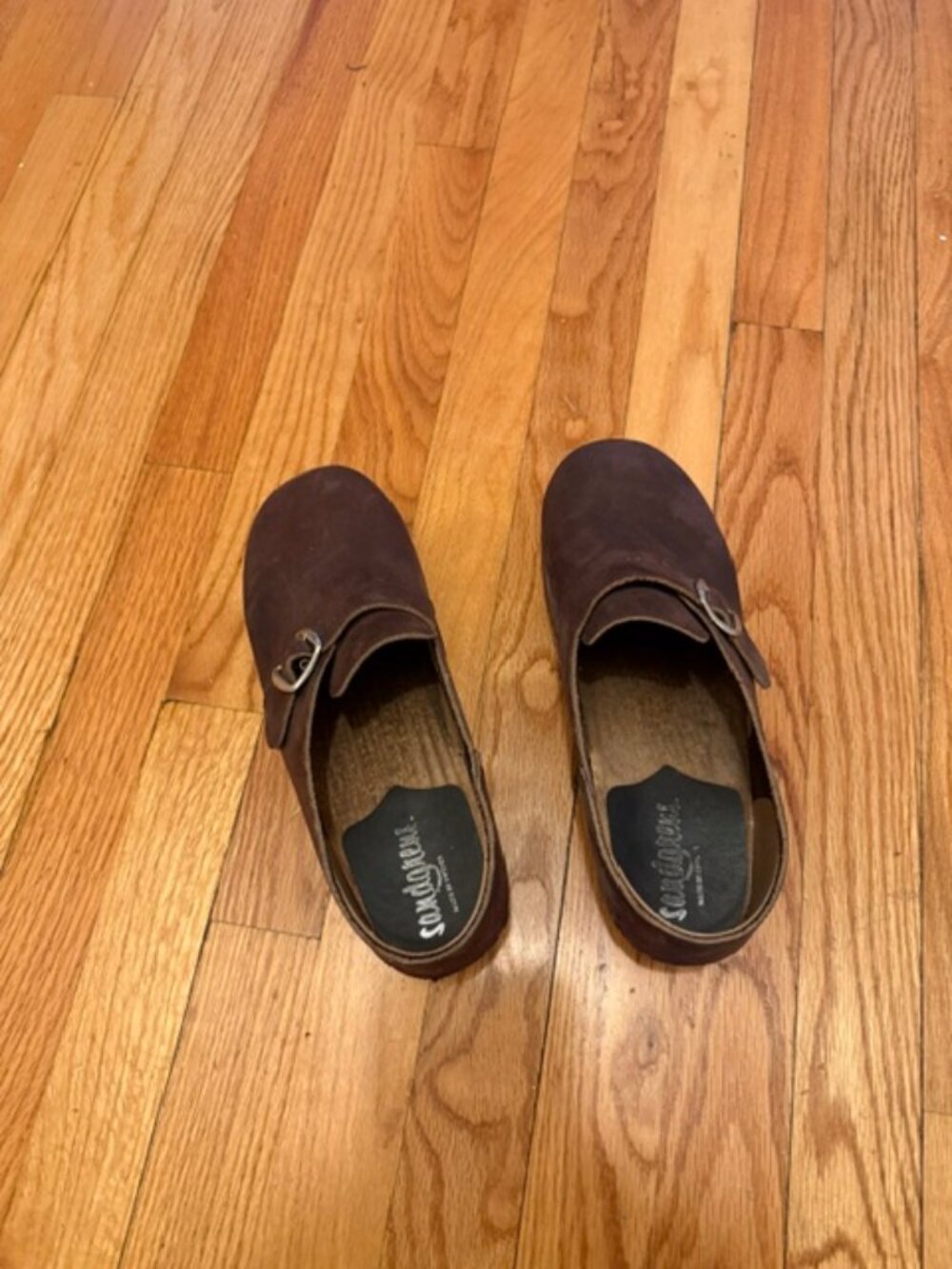 Sandgrens Brown Leather and Wood Clogs, Size 10